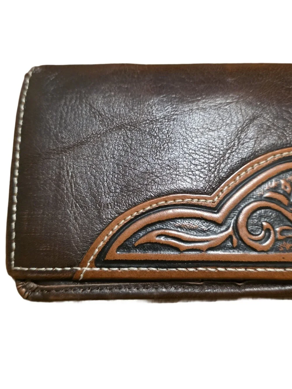 Vintage Western Tooled Leather Long Rodeo Wallet Star Concho